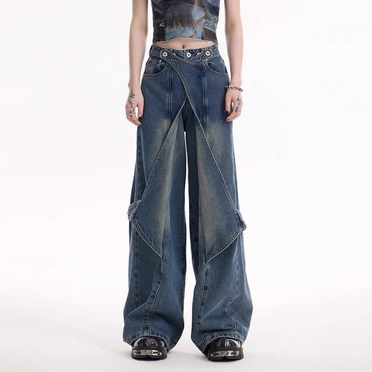 Distressed washed jeans niche loose floor-length wide-leg pants