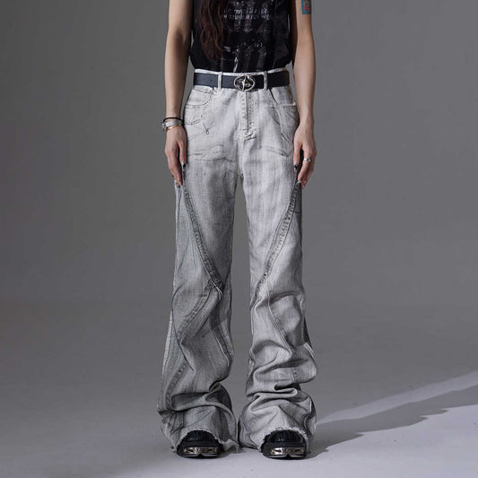 Extra long floor-length trousers, hand-dyed American high street jeans, casual pants, high-waisted trousers